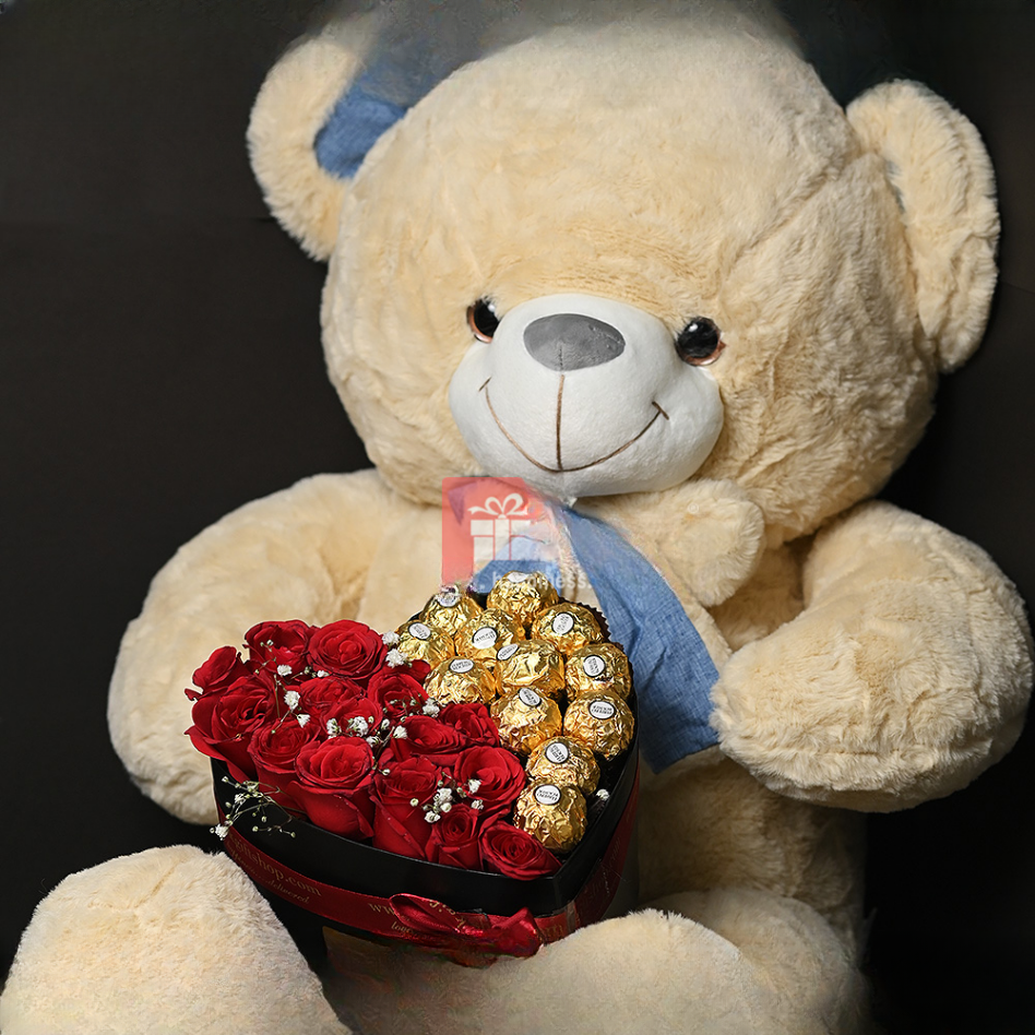 3 feet teddy with heart box 3 feet teddy with heart box - Image 1