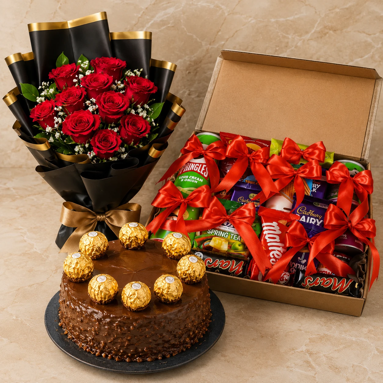 Celebratory-gift-set-with-treats-and-flowers-1 Celebratory Gift Set with Treats and Flowers - Image 1